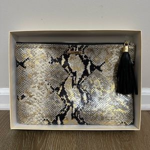 Gigi New York snakeskin and gold leather clutch
